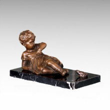 Kinderfigur Statue Frosch Mädchen Kind Bronze Skulptur TPE-981